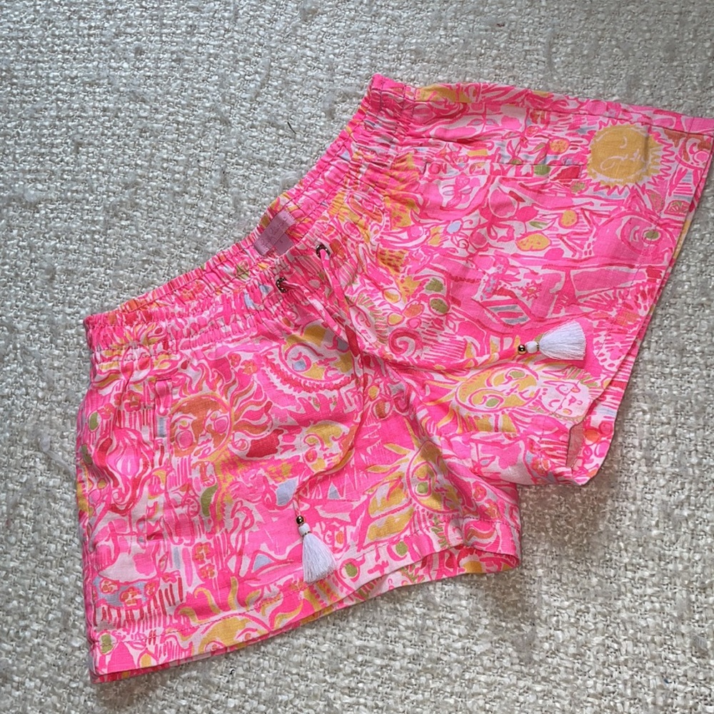 🌞 LILLY PULITZER SIZE SMALL PINK LINEN BEACH SHORTS